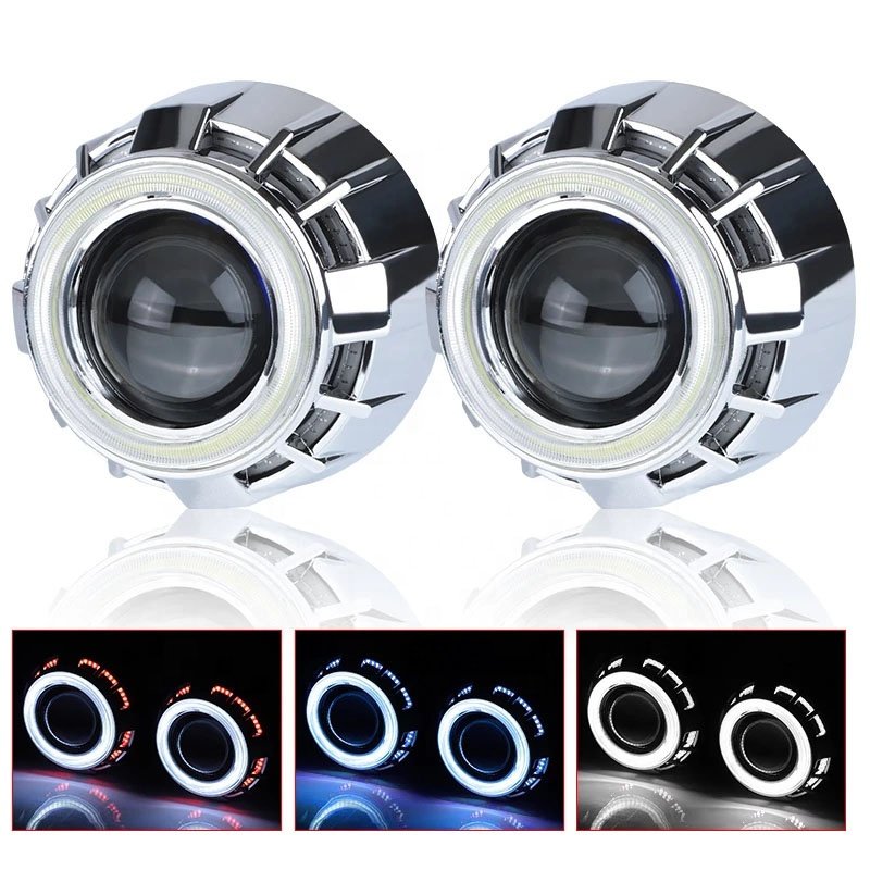 G1 2.5'' Car Headlight Bi-Xenon HID Projector Lens Kit with Double Angel Eyes with Bulb Bule
